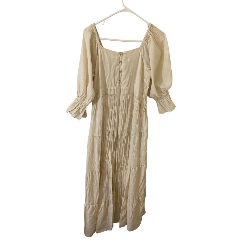 Listiele Women's Beige Bohemian Gypsy Puff Sleeve Maxi Dress - Medium